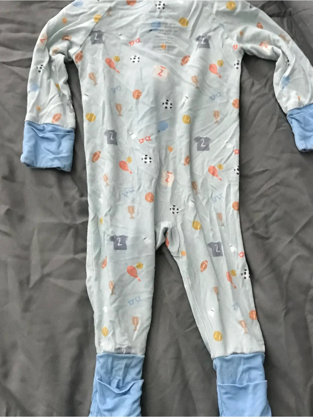 Light Blue Printed Kids Footed One-Piece Pajamas with Front Zip BAMBOO PJS